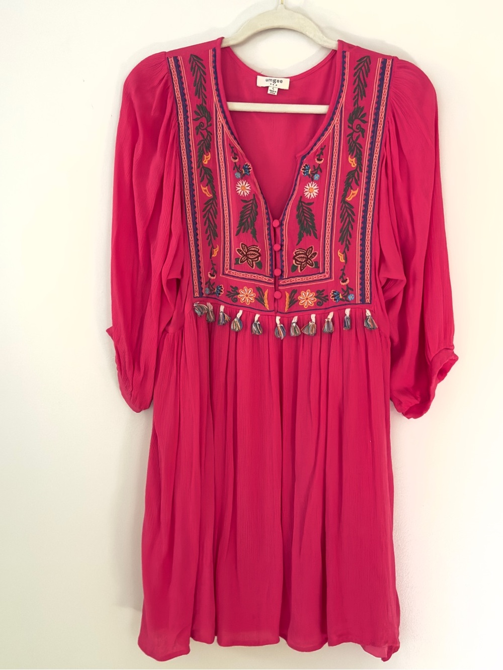 Umgee Women's Embroidered Pink Boho Dress